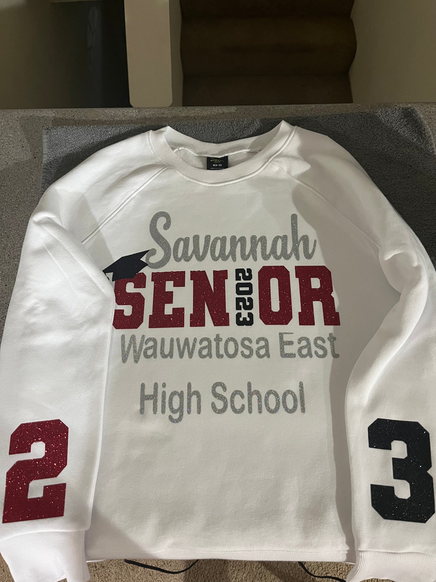 Custom graduation crew neck and pleated skirt